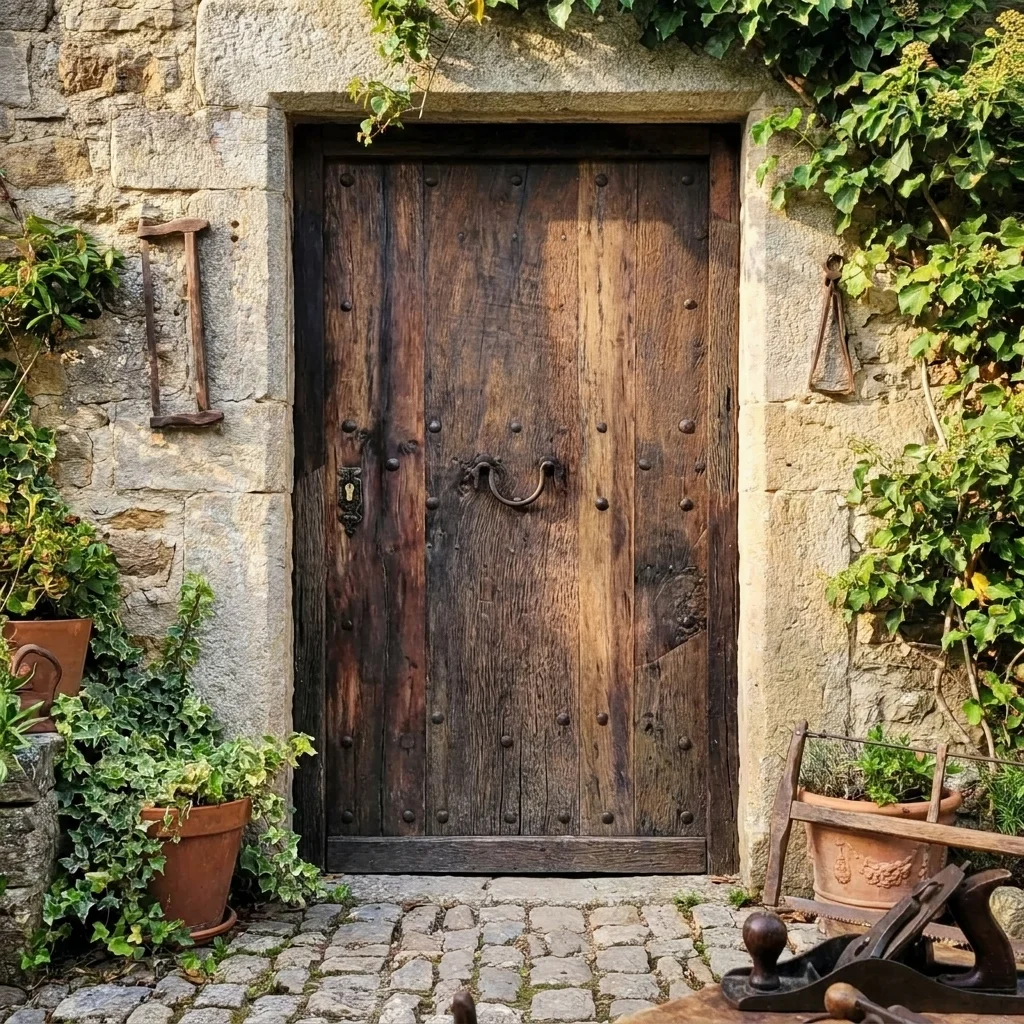 Puerta de tablones envejecida